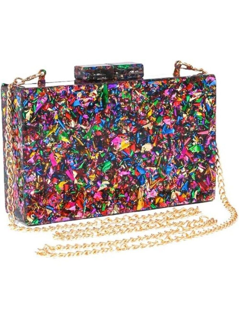 Acrylic Clutch Purse Multicolor Evening Crossbody Shoulder Bag for Wedding Party